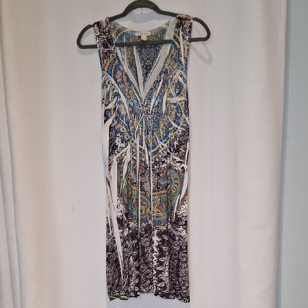Boston Proper Multicolor Patterned Bedazzled Sleeveless Dress Size M